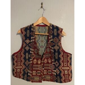 Vintage Carla New Mexico Vest Womens Large Button Up Multicolor Southwestern 90s